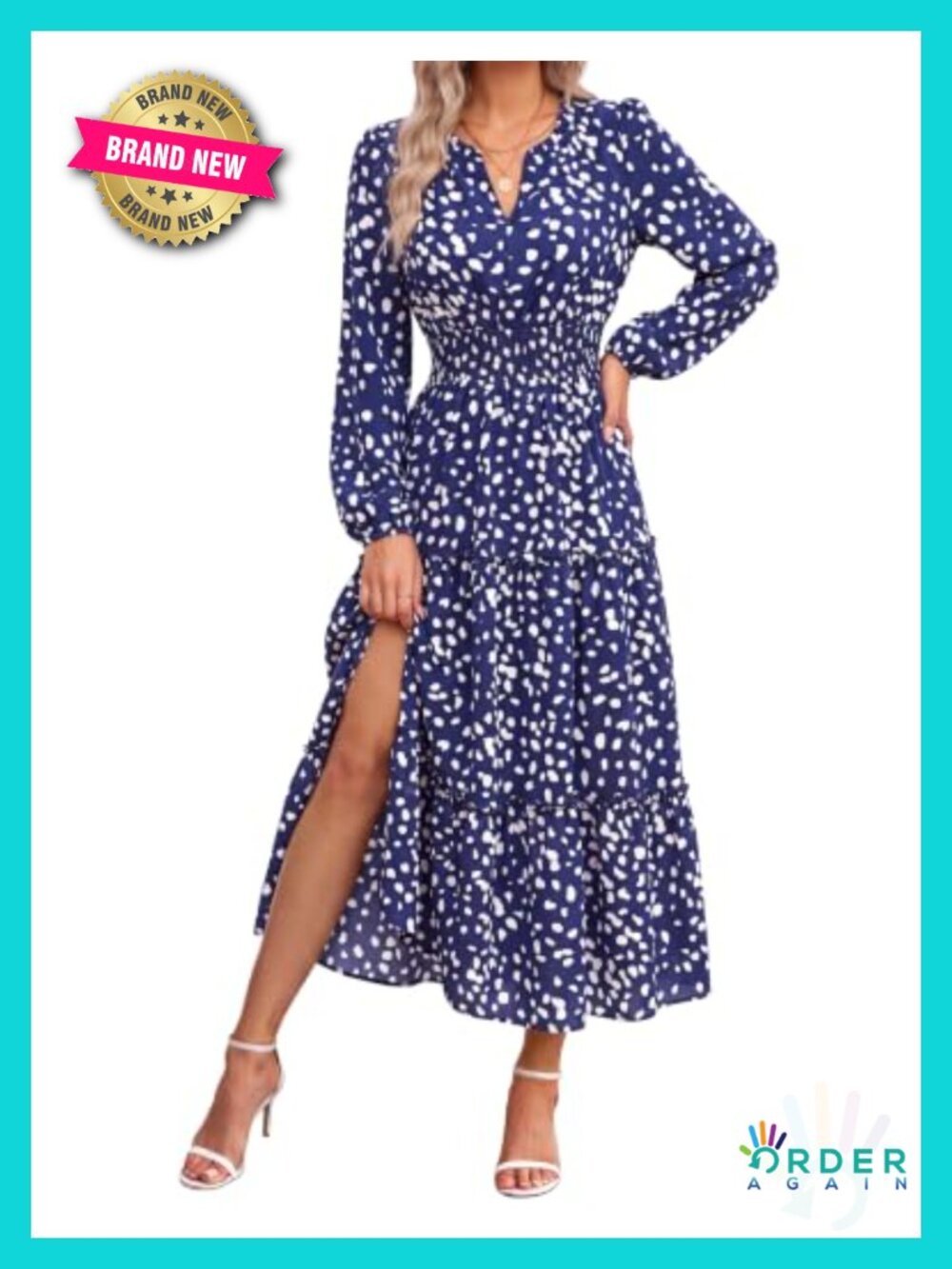 Floral Maxi Dress Long Sleeve V Neck A-Line Flowy with Pockets